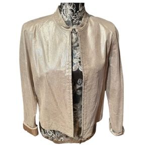 Newport News size 14 silver metallic leather jacket lined mandarin collar